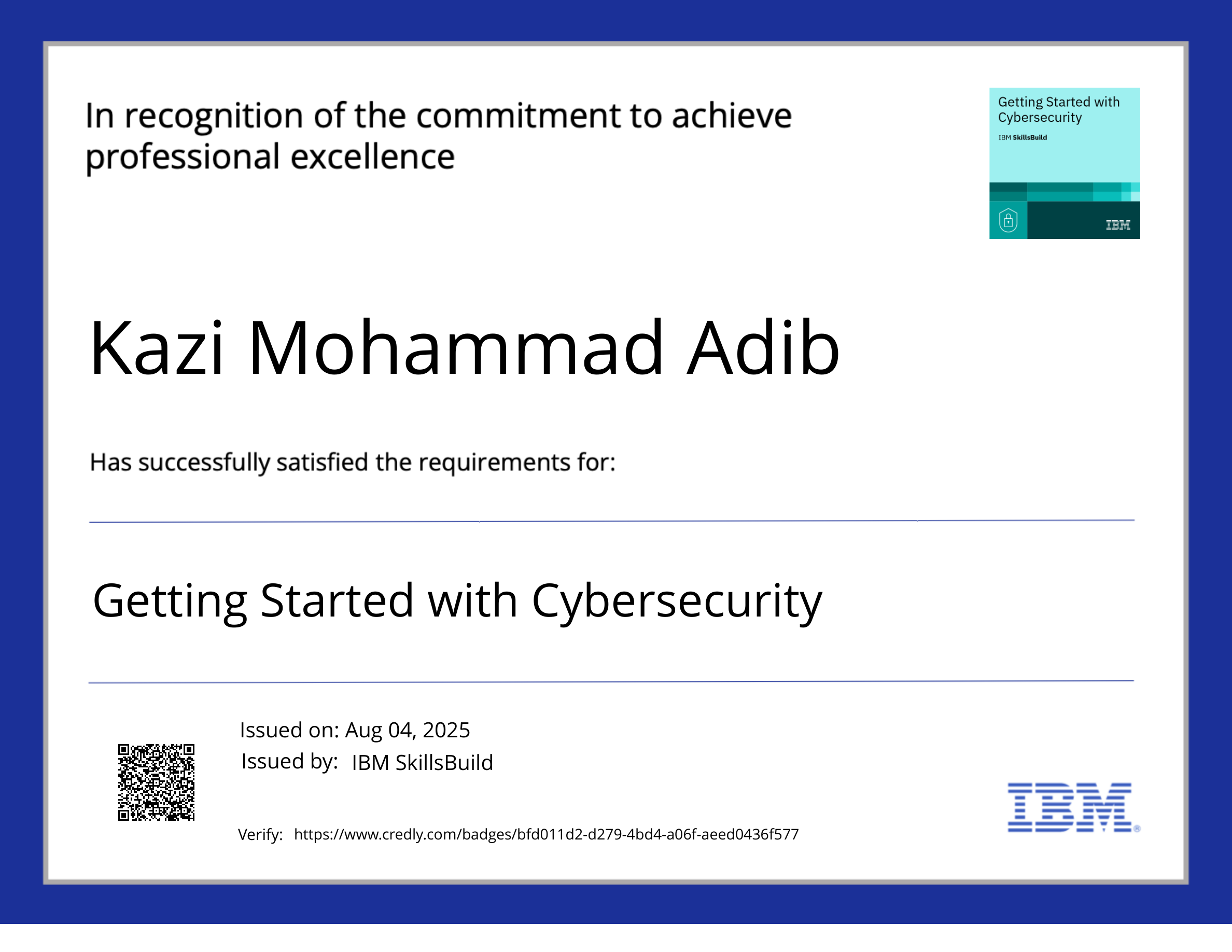 IBM Security Analyst Fundamentals certificate
